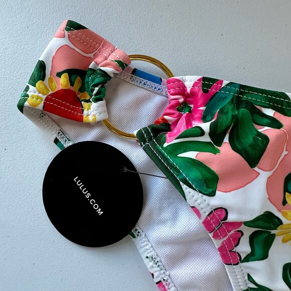 Lulus Bikini Bottom Women Small Floral Ring Swimsuit Bathing Suit Beach Tropical - Picture 3 of 7